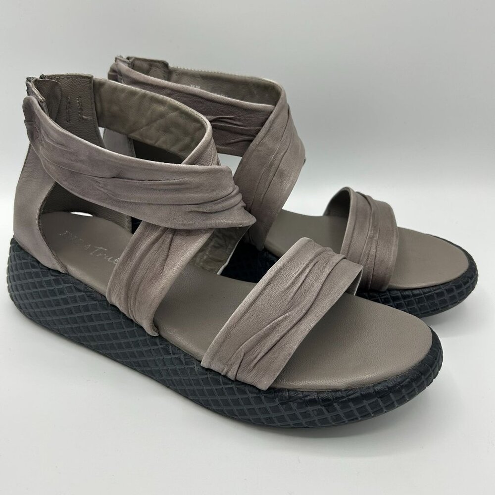 Diba True Womens Leather Sandals Size 11M Emmie Lou Taupe Strappy Wedge Zip Back - Picture 4 of 10